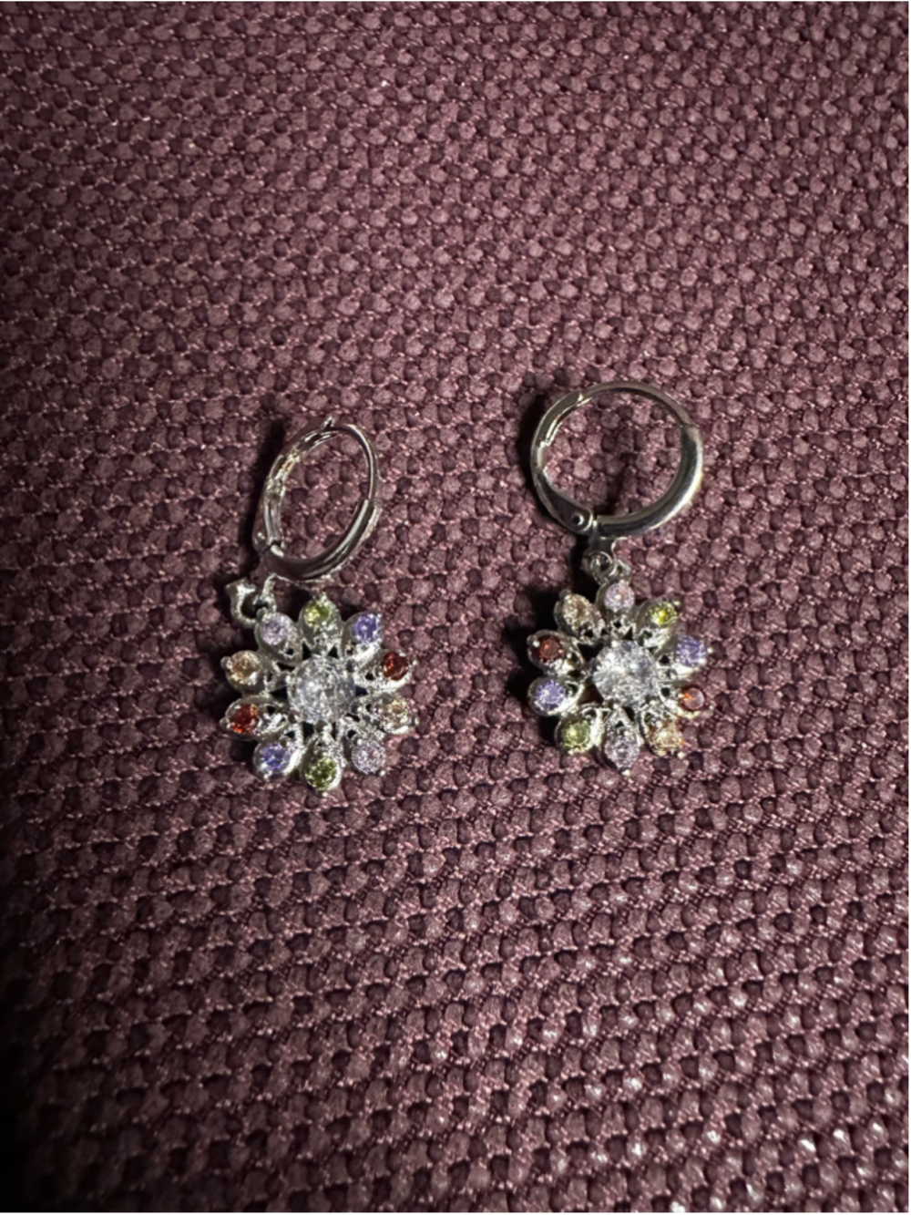 Multicolor & Silver Flower Drop Earrings - Picture 3 of 5